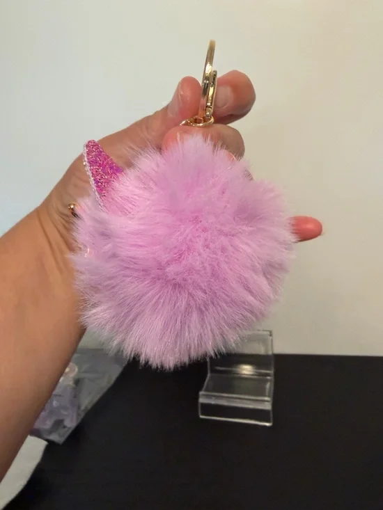 Pink Fuzzy Owl Keychain Bag Charm - Picture 4 of 4